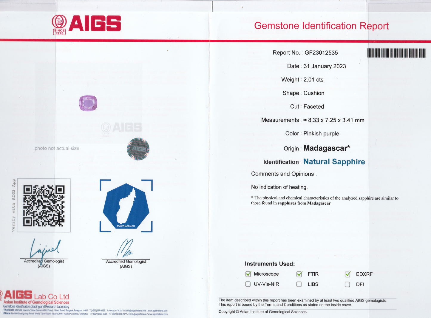 2.01CT Natural Violet Sapphire