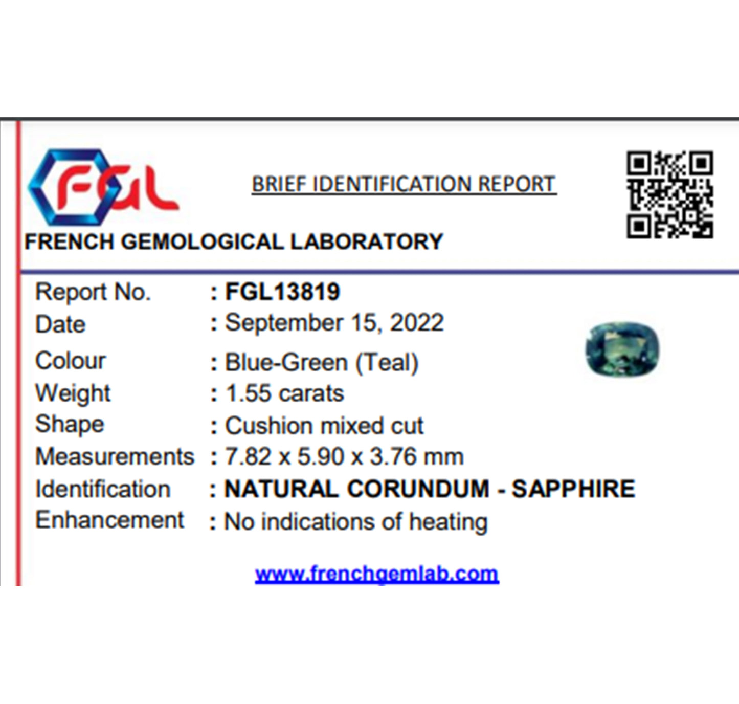 1.55CT Natural Teal Sapphire