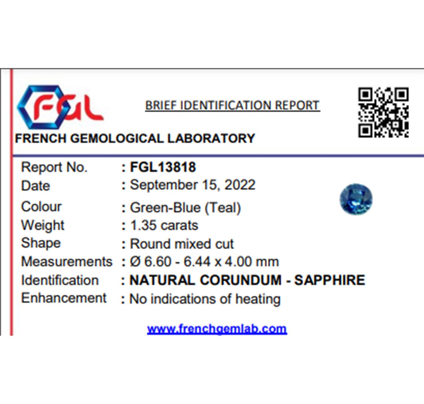 1.35ct Natural Teal Sapphire